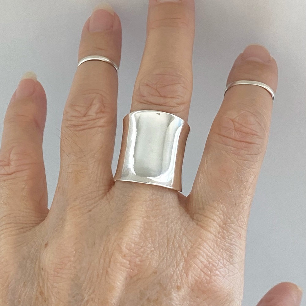 Sterling Silver Statement Cancave Cuff Ring, Boho… - image 2